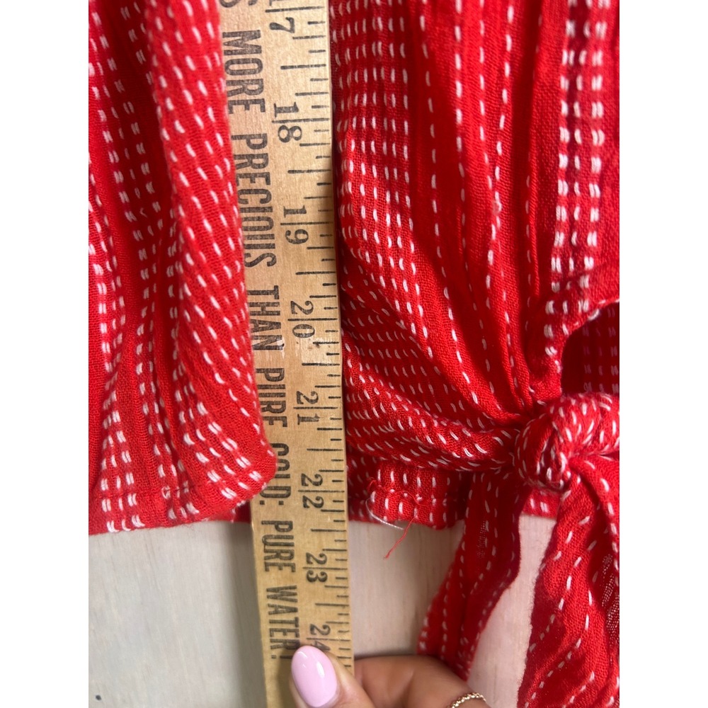 Harper Heritage Tie Front Shirt Womens Small Red Excellent Dash Stripe Boho Top - Picture 7 of 11